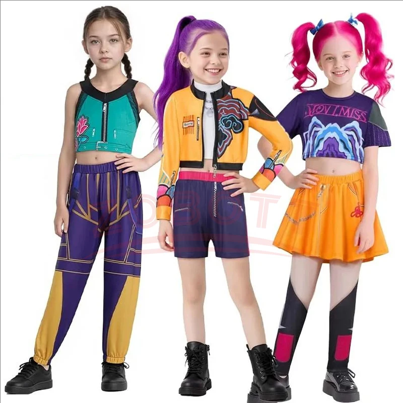 أزياء فيلم K-Pop Mira Rumi Zoey Jinu شيطان الصيادين التأثيرية للفتيات والأولاد والهالوين مرحلة ثلاثية الأبعاد نمط مطبوع ملابس لعب الأدوار
