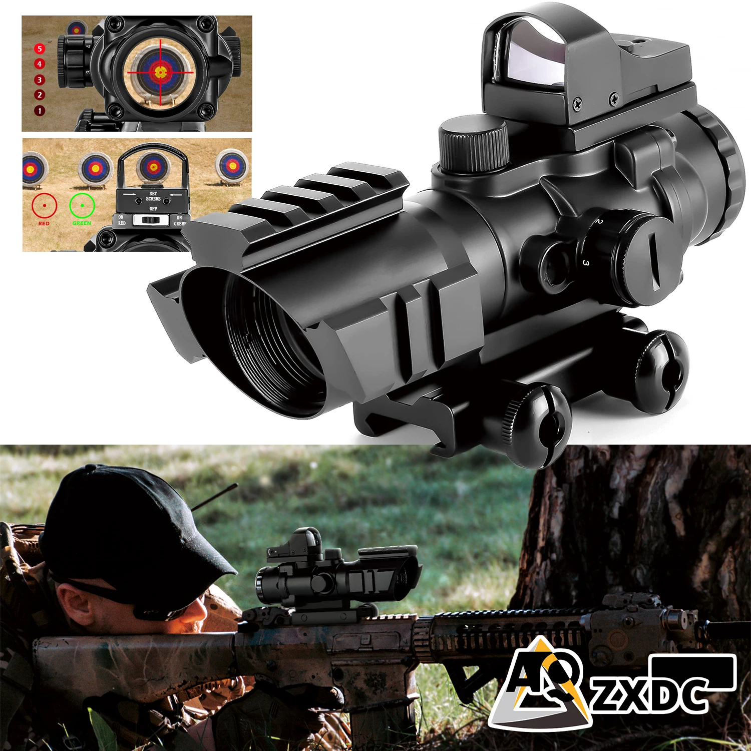 

4x32mm Airsoft hunting red dot visor sight with holographic reflex red green dot sight and 20mm/22mm rail, Tactical Rifle scope