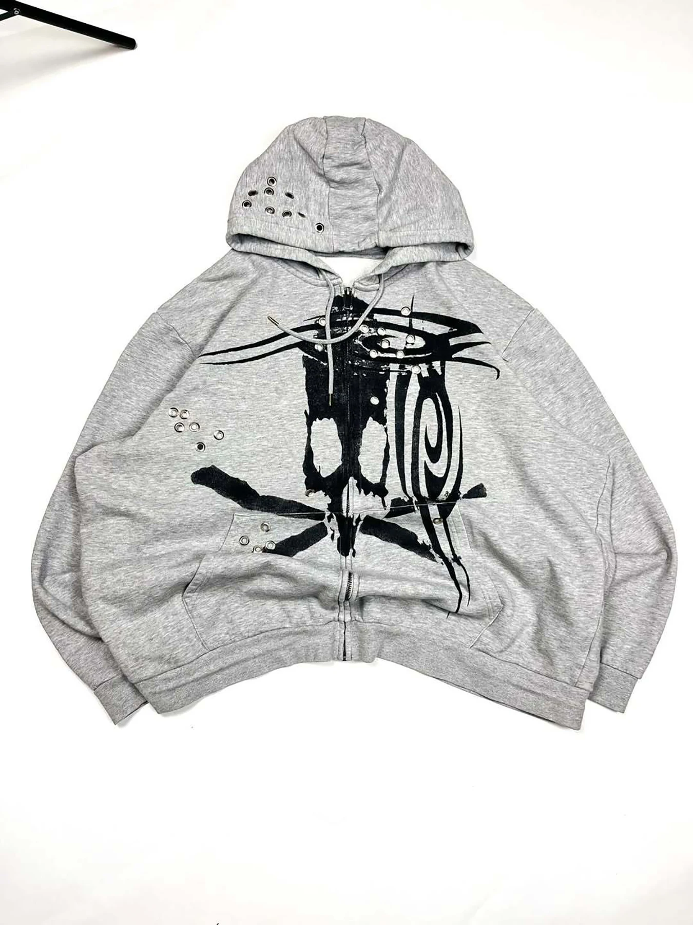 

New pullover zipper printed rivet hoodie jacket hoodie punk dark street outfit hip-hop