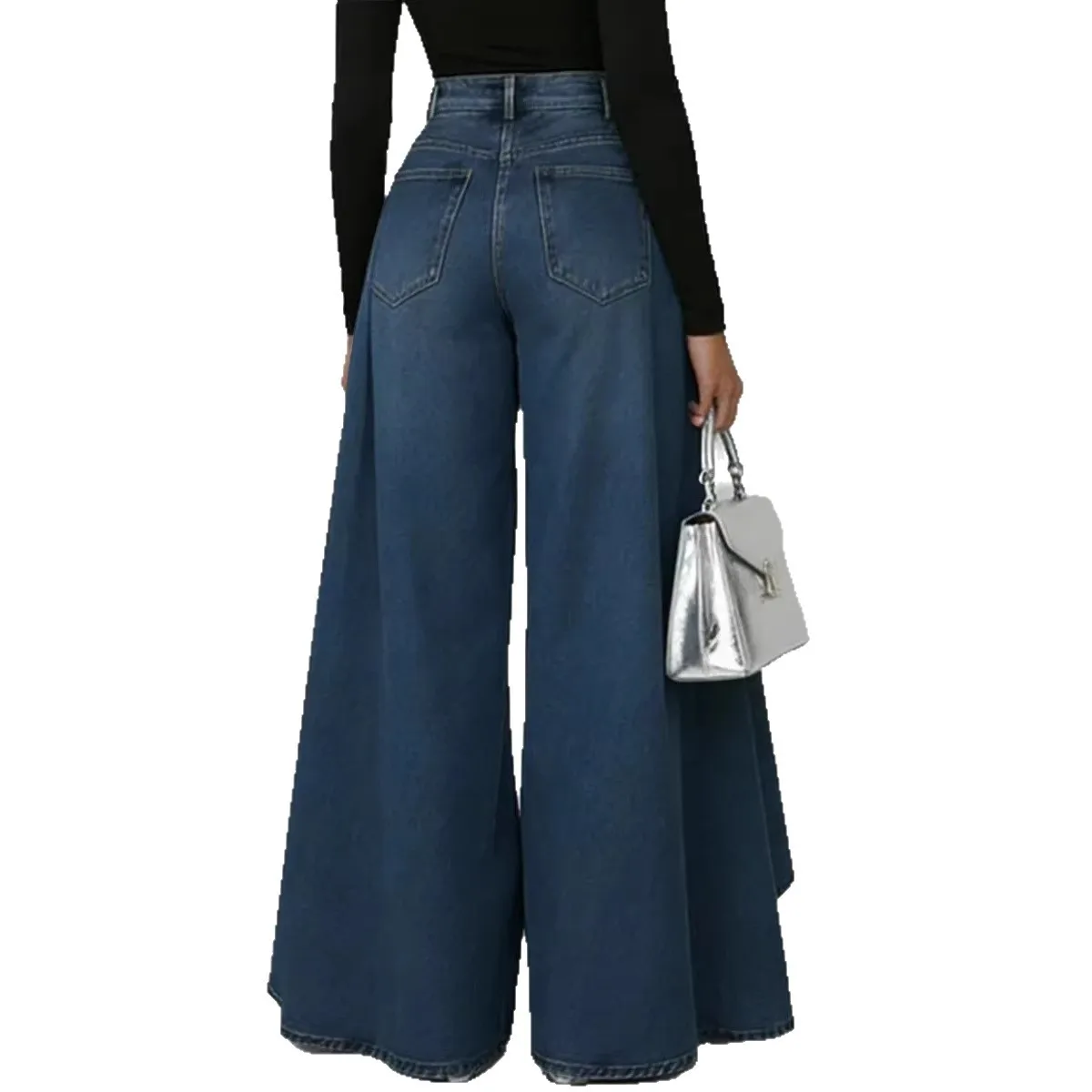 2026 New Style Casual Pure Color Long Tapered Jeans Buttoned Denim Print Straight Leg Pants for Women All-Match Wide Leg Type