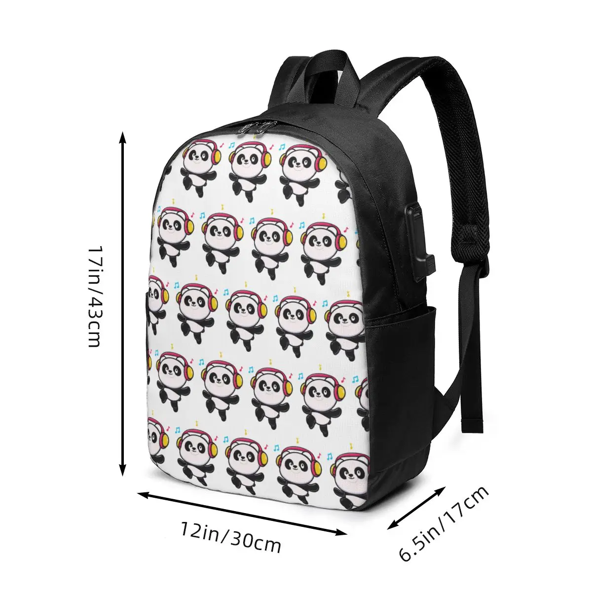 Adorable Panda With Headphones And Music Backpack Travel Notebook Bag Computer College Student School Bag Laptop Shoulder Bags