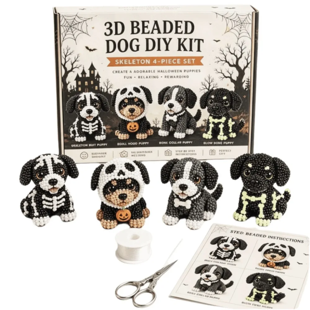 Tiny Beads Halloween Beaded Dog Kit Animal Shape Creative Craft Bead Weaving Kit Cute Design 3D Beaded Animal Kit