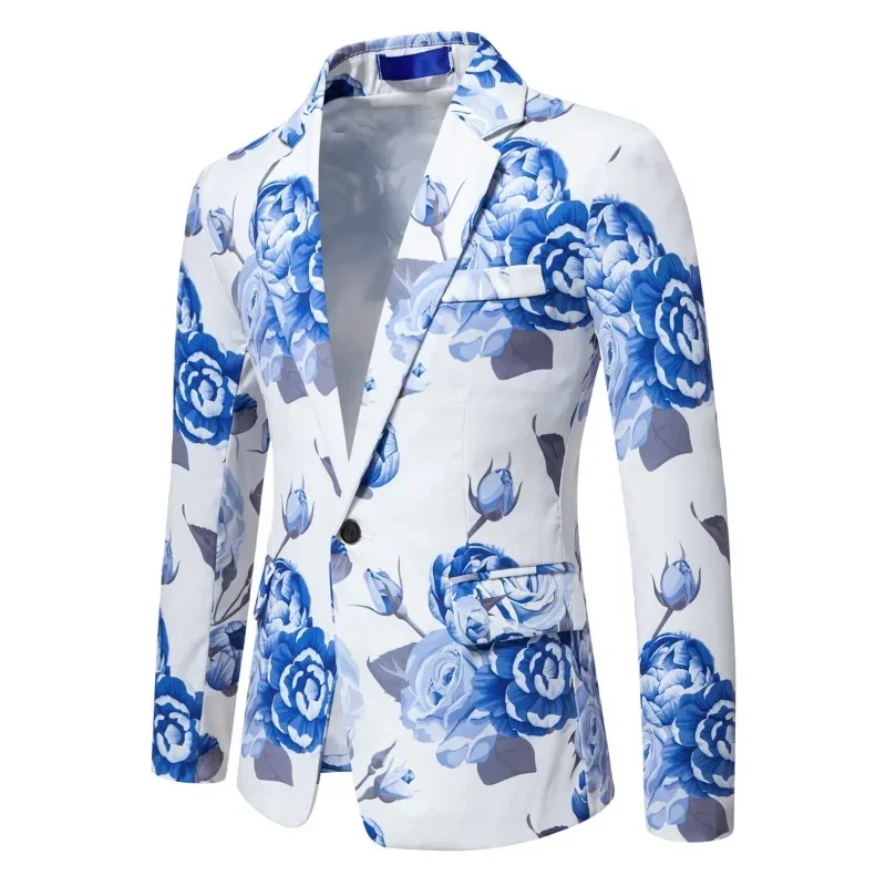 Men's Fashion Rose Print Long Sleeve Casual Suit Is Comfortable and Suitable for Shopping Suit Jacket