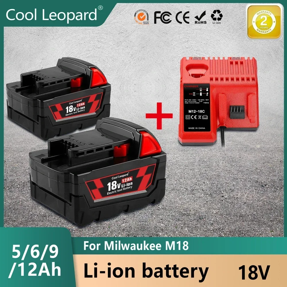 

Original 18V 6.0Ah 12.0Ah Lithium Battery For Milwaukee XC Power Tool Replacement Batteries 48-11-1860 48-11-1850 With Charger