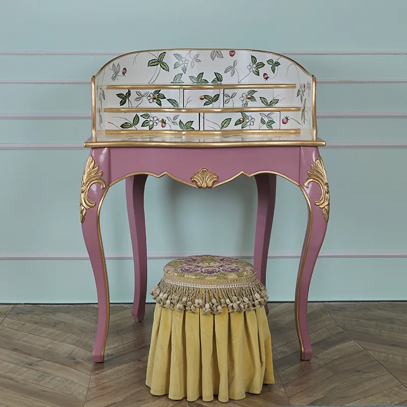 French Romance Neoclassical Bedroom Dresser Mahogany Carving Painted Dresser Storage Cabinet Furniture
