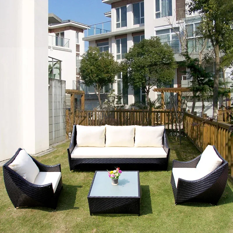 Nordic outdoor sofa, courtyard rattan sofa chair, living room rattan chair, sun proof and waterproof furniture