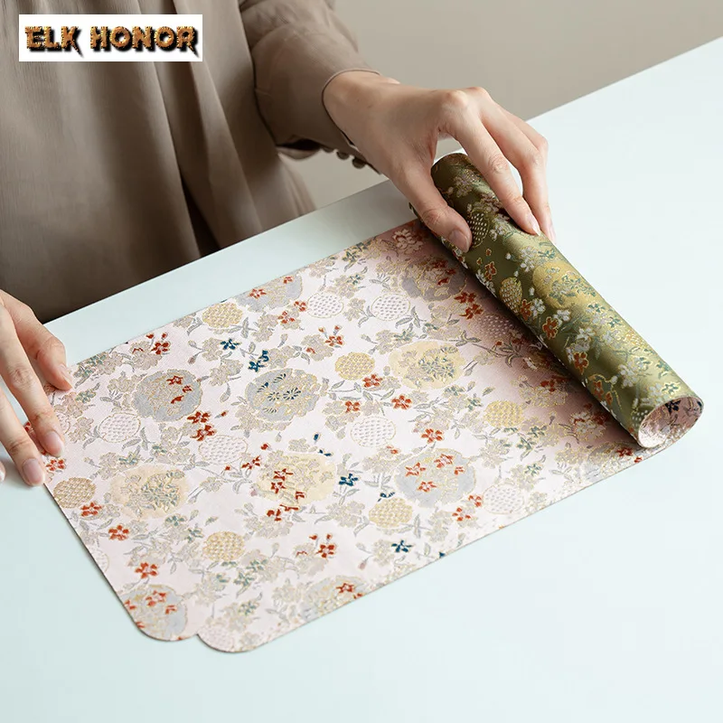 Chinese Brocade Gold Thread Master Tea Table Mats Handmade Woven Artistic Fabric Tablecloth Dining Thermal Insulation Placemat