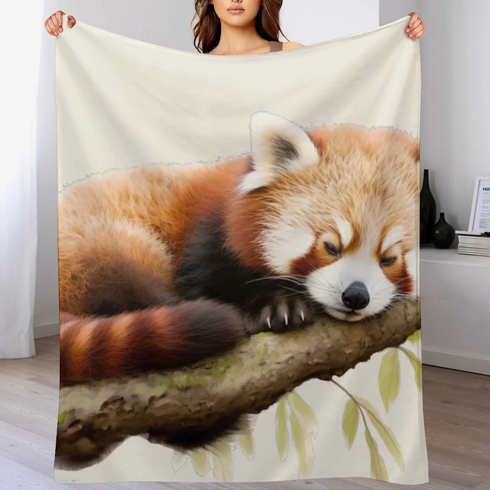 Sleepy red panda Throw Blanket Warm Flannel Blanket for Couch Chair Bedroom