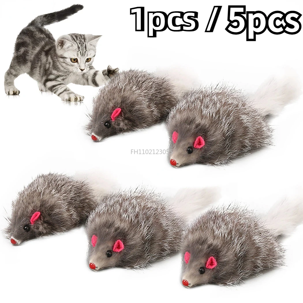 1/5PC Cat Mice Toys False Mouse Cat Toy Long Tail Mice Soft Real Rabbit Fur Toy For Cats Plush Rat Playing Chew Toy Pet Supplies