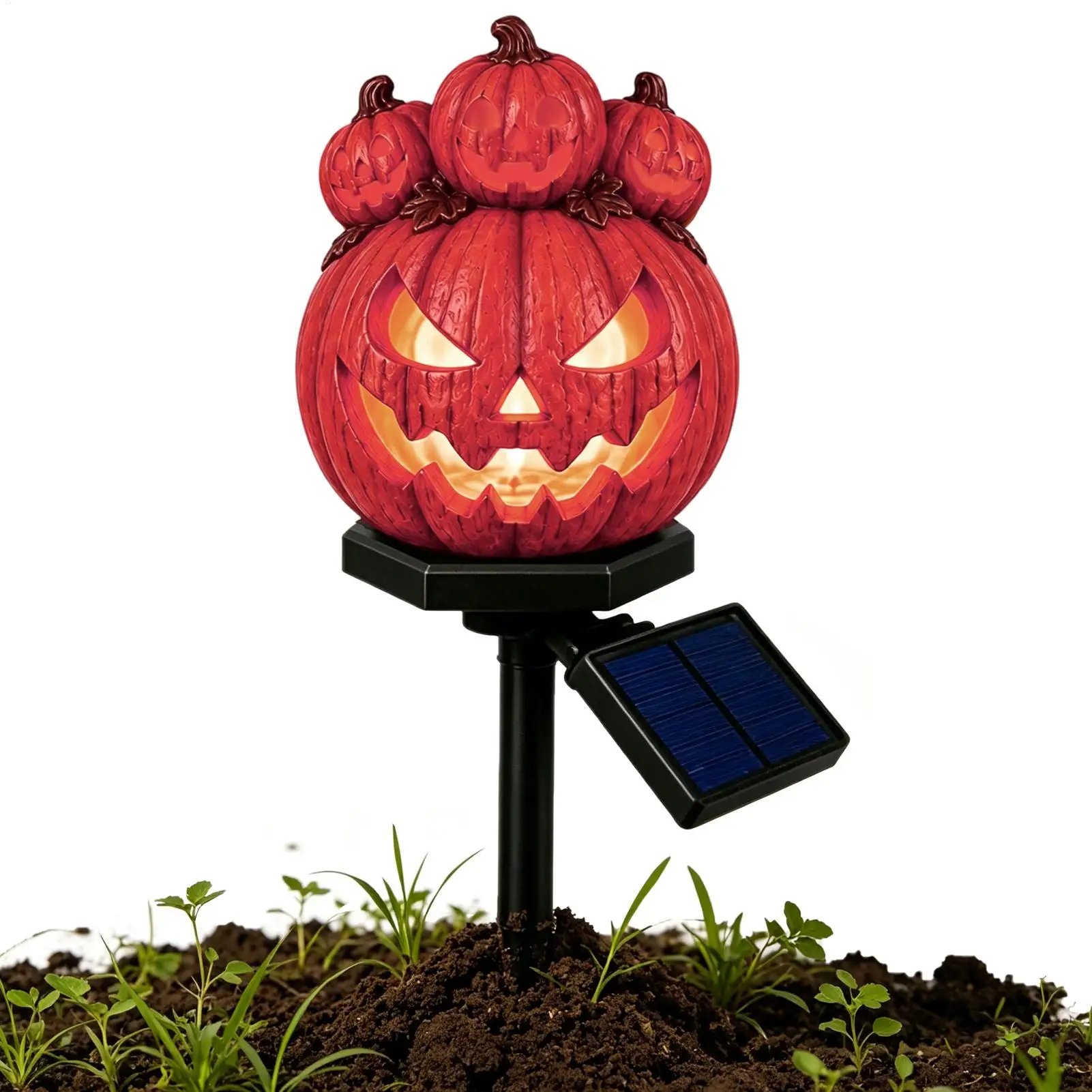Halloween Solar Powered Pathway Lights Resin Waterproof Pumpkin Ground Stakes Holiday Patio Porch Lawn Walkway Yard Decoration