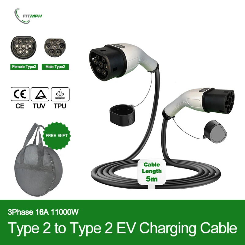 FITMPH EV Charging Cable Type 2 Male To Female 11000W 5M Connect to EVSE and AC Public Charging Station With Portable bag