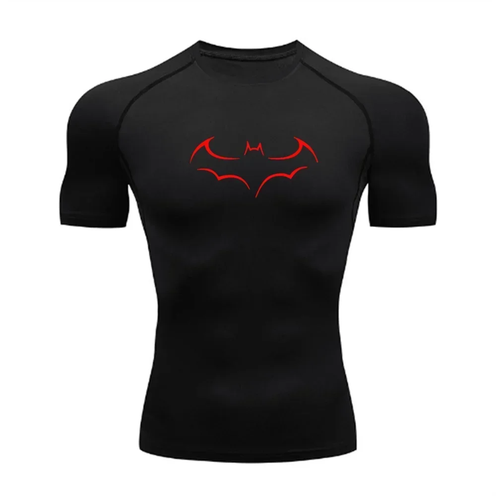 Outdoor Cycling and Running T-shirt Casual Breathable Quick-drying Short-sleeved Bat Pattern Printed Compression Shirt S-3XL