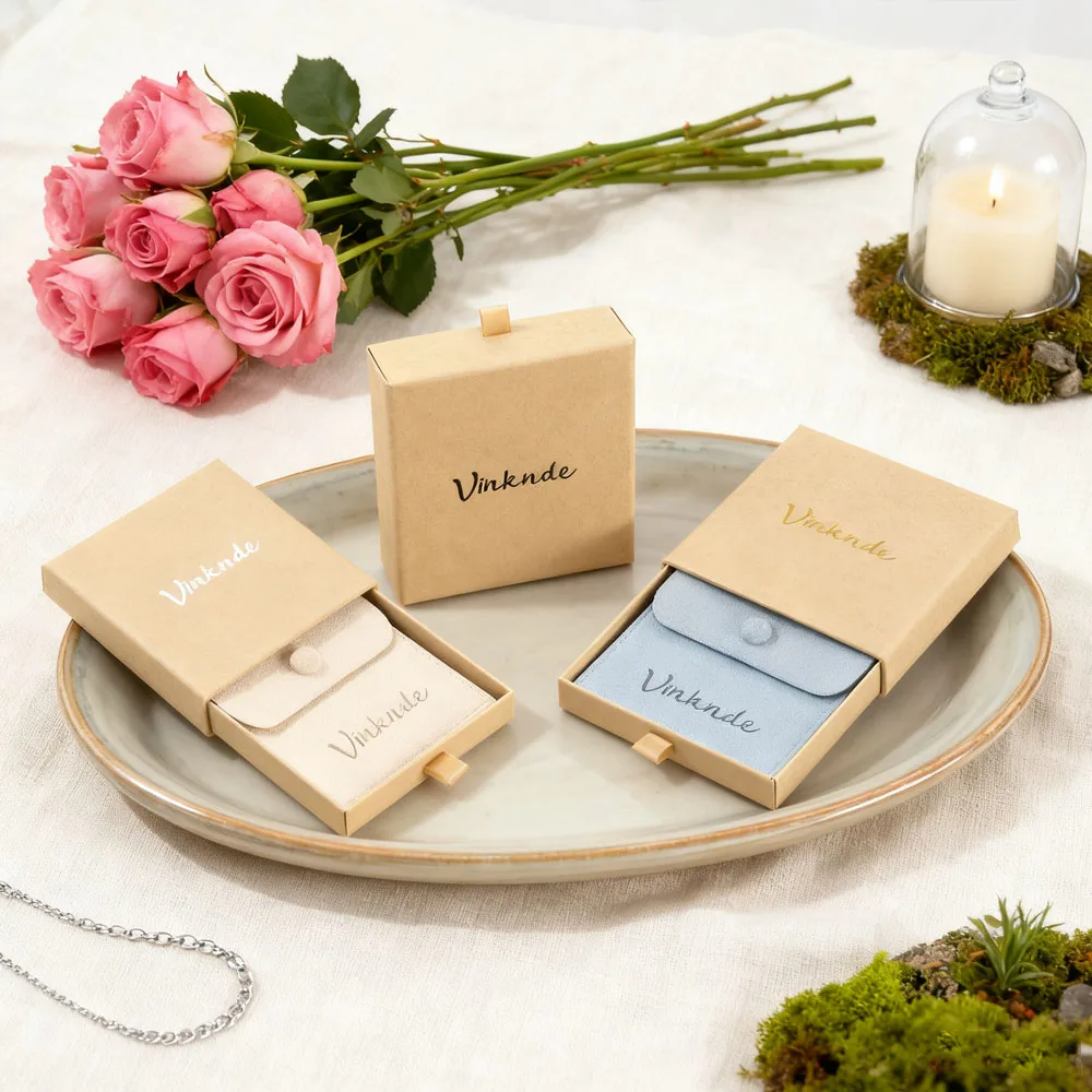 صغيرة 8x8 سنتيمتر ستوكات الجلد المدبوغ شنطة هدايا أزرار خاطفة الحقيبة 9x9x3.2 سنتيمتر كرافت ورقة درج صندوق أقراط علبة تغليف المجوهرات