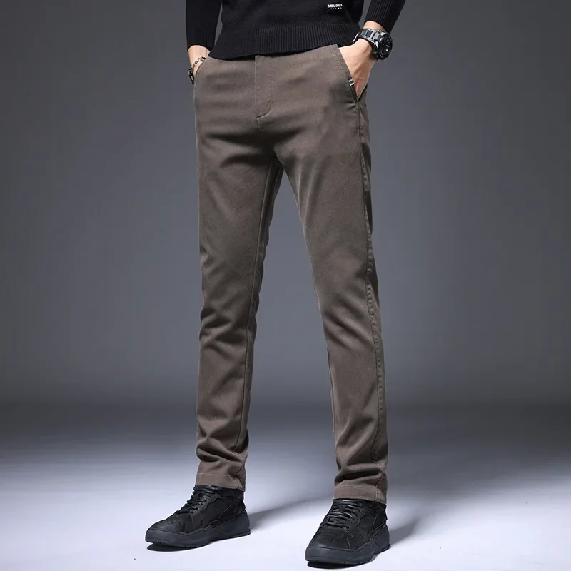 High Quality Elastic Casual Pants For Men Korean Style Slim Fit Trendy Kaki Colorful Factory Direct Supply Autumn Winter Season