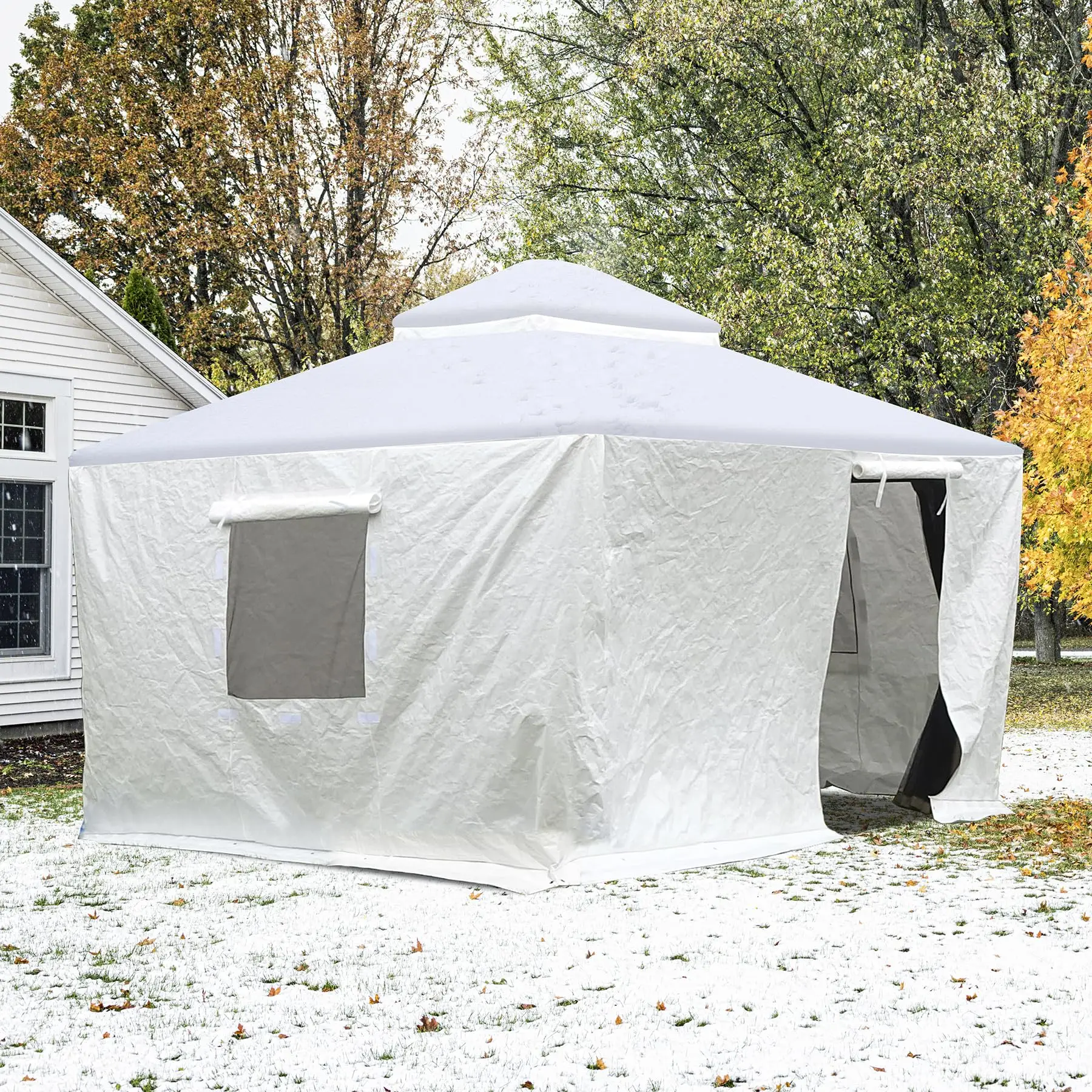 Domi 12’ x12’ Winter Gazebo Cover for Hardtop Gazebos, Universal Gazebo Cover with Sidewalls and Mesh Windows, All