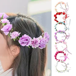 1pc Women Floral Wreath Red Rose Flower Crown Girls Bohemia Garland Headpiece with Adjustable Ribbon Bridal Wedding Accessories