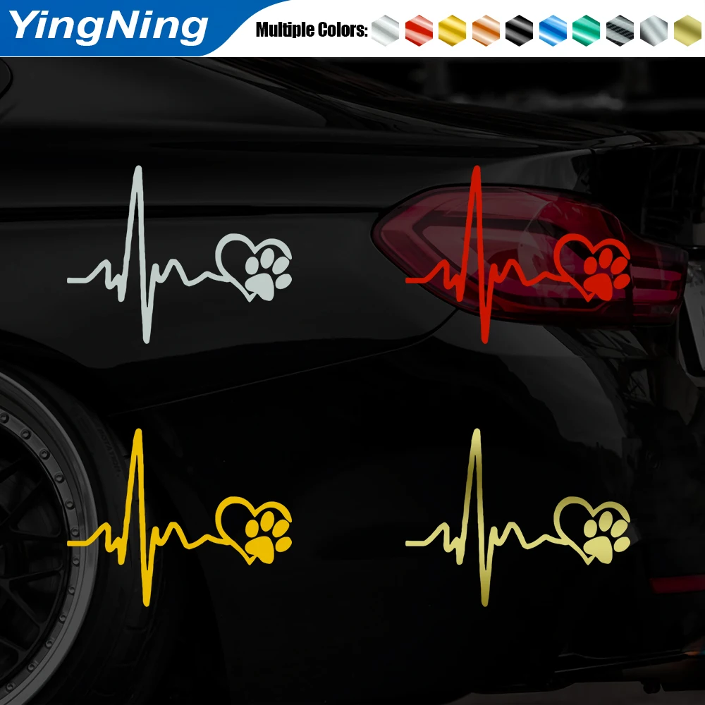

Dog Paw Heartbeat Car Sticker Reflective Lifeline Decal Pet Lover Auto Exterior Decoration Waterproof Vinyl Multi-color Labels