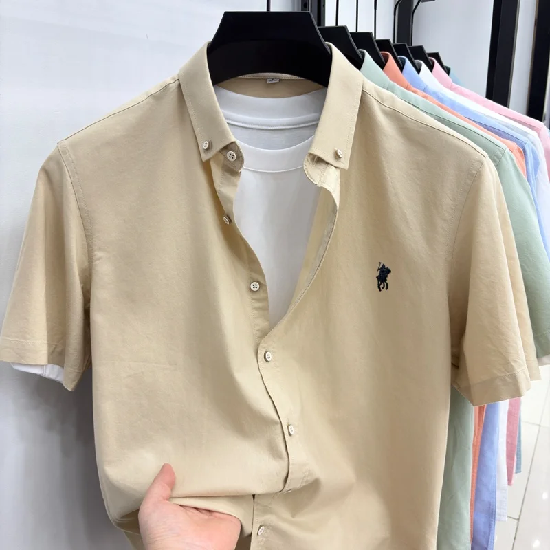 Designer brand short sleeve shirt 100%cotton men's summer high-end pony embroidery fashion golf business casual comfortable top