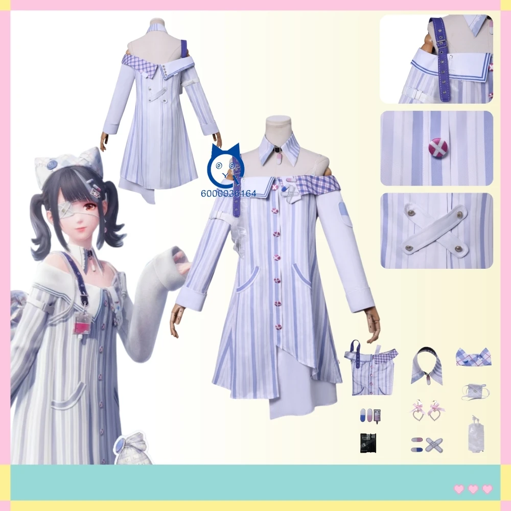 

Hot Game Infinity Nikki Cosplay Costume Anime Role Playing Patient Gown Outfit with Blindfold Errings for Women Comic Con Party