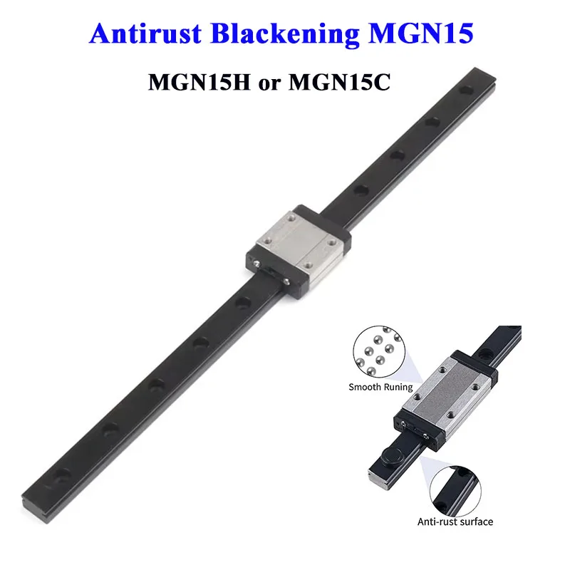 1pcs 15mm MGN15 Black Phosphating Antirust Miniature Linear Rail Slide 100mm to 1000mm with 1PC MGN15H or MGN15C Slider