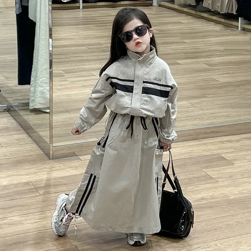 Baby Girl Clothes Suit Casual American Suit 2024 Fall New Striped Jacket Jacket Storm Jacket Fashion Skirt Two-piece Set