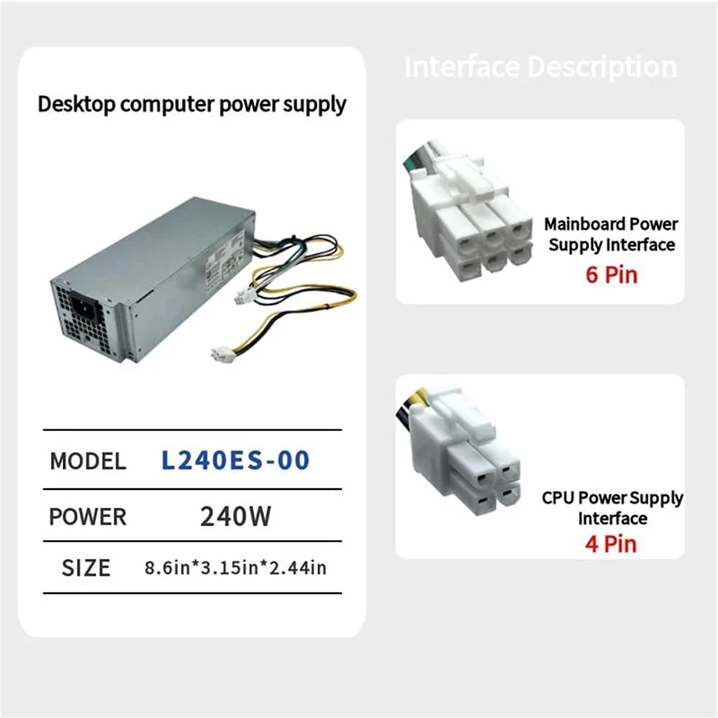 Fonte de alimentação 240W H240ES-02 L240ES-00 240W compatível com Dell OptiPlex 3050 5050 7050 Mini Torre QZLHCHY H240AS-02 HU240AS-00