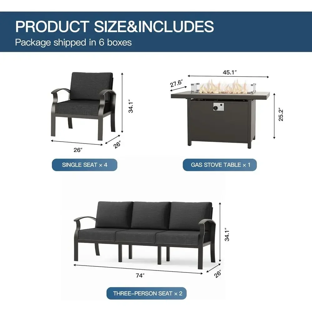 Metal Outdoor Patio urniture Set or 10,Patio Sectional Set w/Propane ire Pit Table,Outside urniture w/Removable Sponge Cushion o