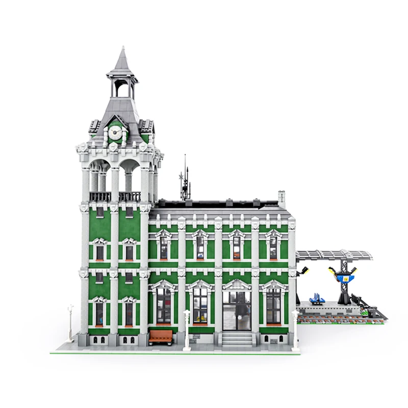 Popular Bricks Street View Architecture Series Train Station Modular Platform Track Building Block Assembly Model Toy Kid's Gift