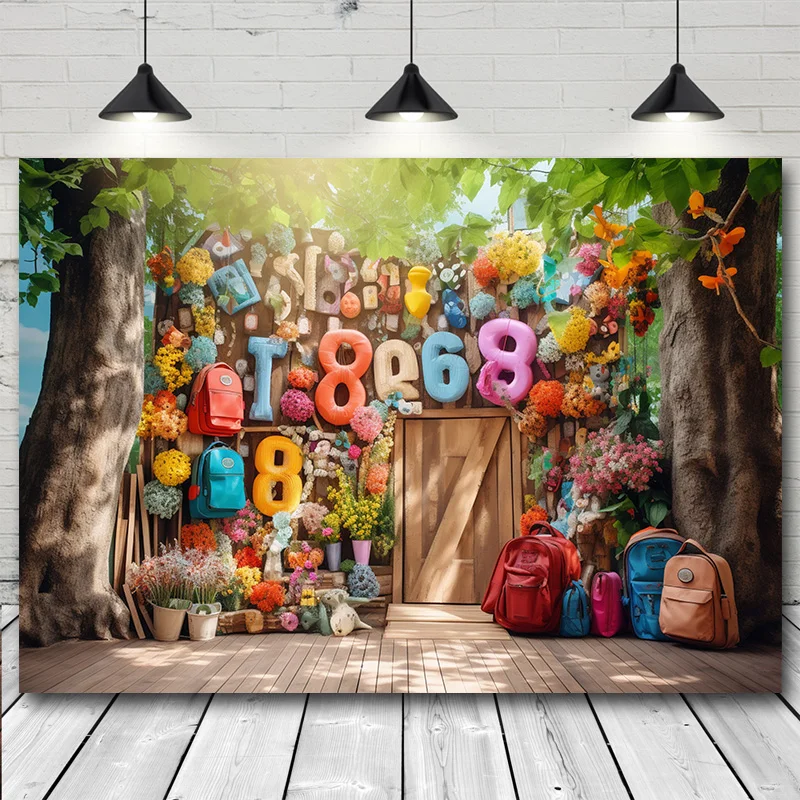 Flower Wall Photography Backdrop Retro Desk Books Students Back to School Graduation Banner Photozone Background Photo Studio