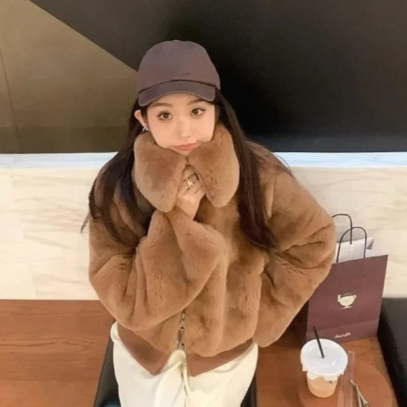 Vintage Lapel Faux Fur Coat Women Eco Friendly Fluffy Outerwear Elegant Versatile Winter Jacket