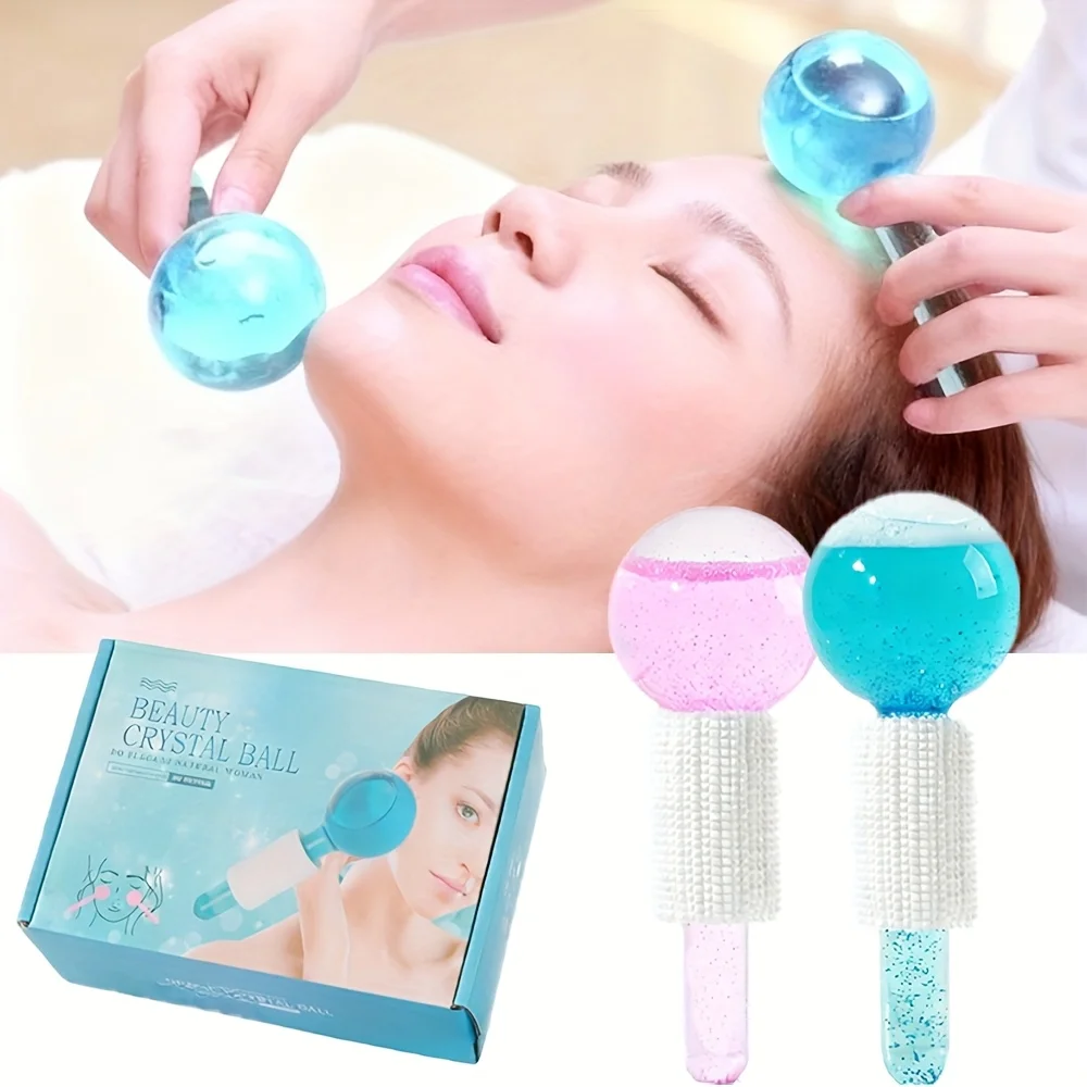 2Pcs Ice Globes Facial Massager for Face Eyes Neck Gua Sha Cooling Roller Dark Circles Relief Skin Care Tool Reusable