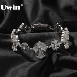 UWIN 8 Inches Cross Bracelets for Men Iced Out Full Cubic Zirconia Bracelets Fashion Jewelry