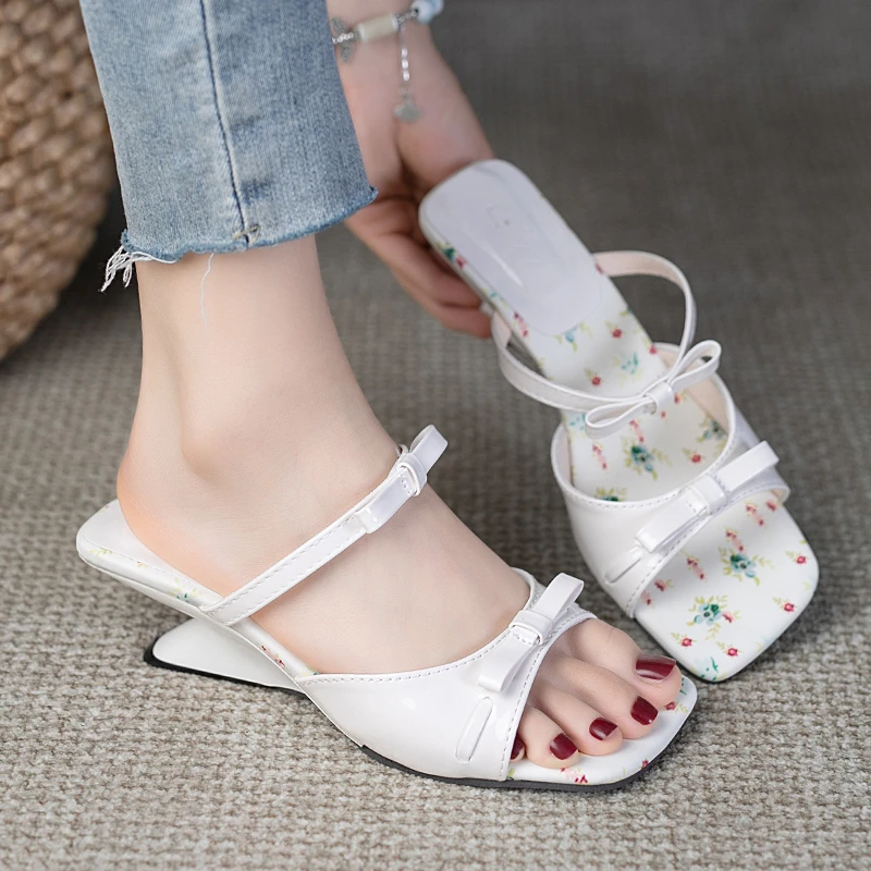Women's French Style Platform Sandals With Bow & Open Toe Heels_voghion.com