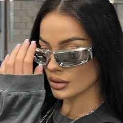 Steampunk Sunglasses Y2K Cycling Sports Women Punk Goggle Brand Designer Sun Glasses Men Silver Mirror Shades Fashion Eyewear