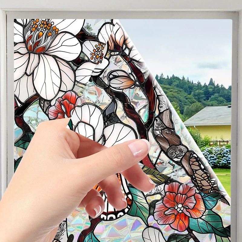 Laser Flower Window Film Privacy Windows Sticker Static Cling Window Film Vinyl Stained Glass Butterfly Bathroom Door Decoartion