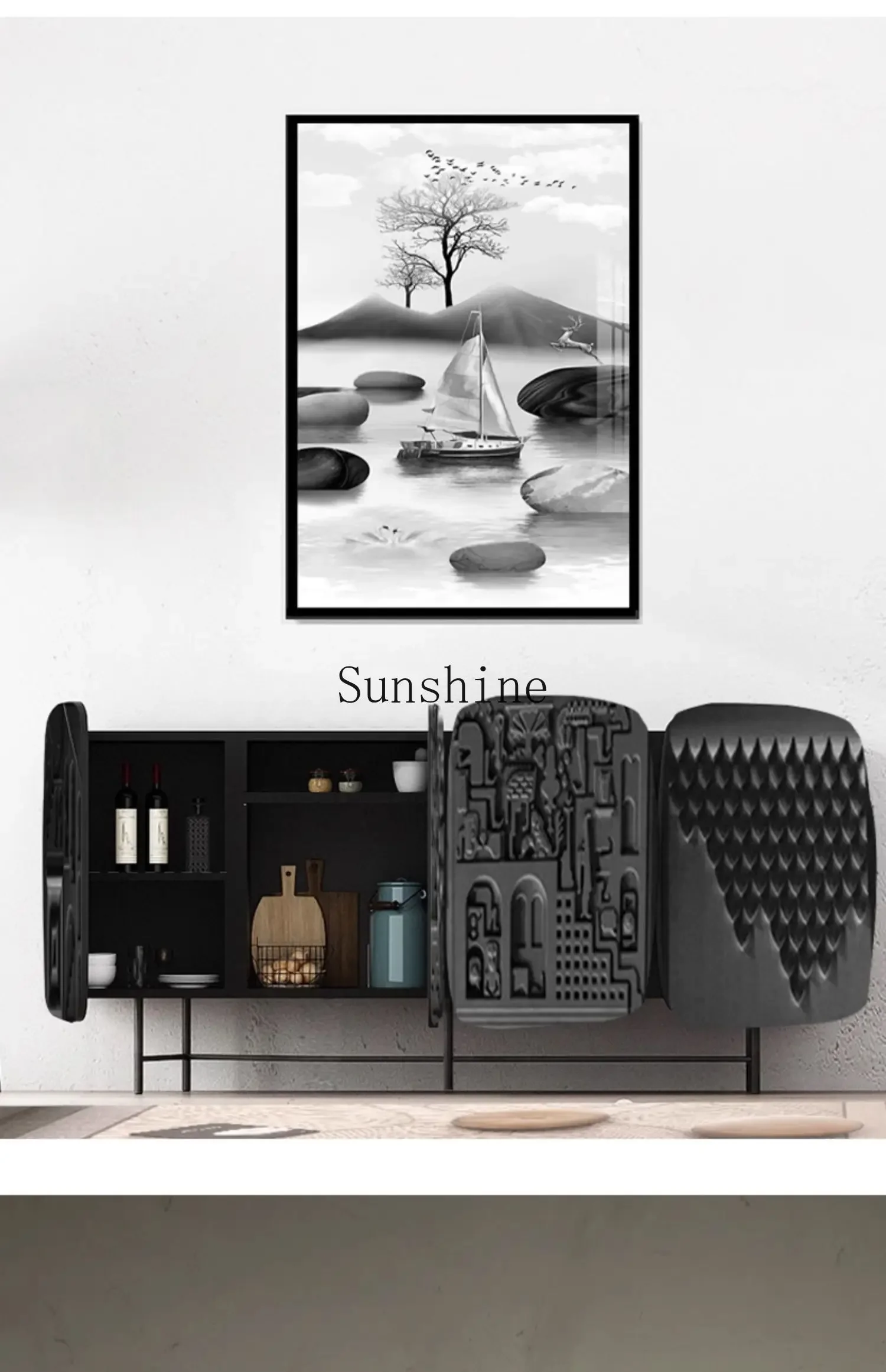 French retro dining side solid wood carving light luxury storage decoration/living room entrance cabinet  FT