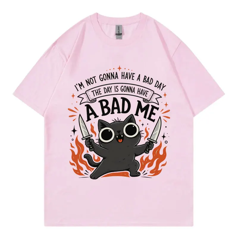 I'm Not Gonna Have A Bad Day T-shirt Funny Black Cat with Knives Graphic T Shirts Men Women Casual Fashion Short Sleeve T-shirts