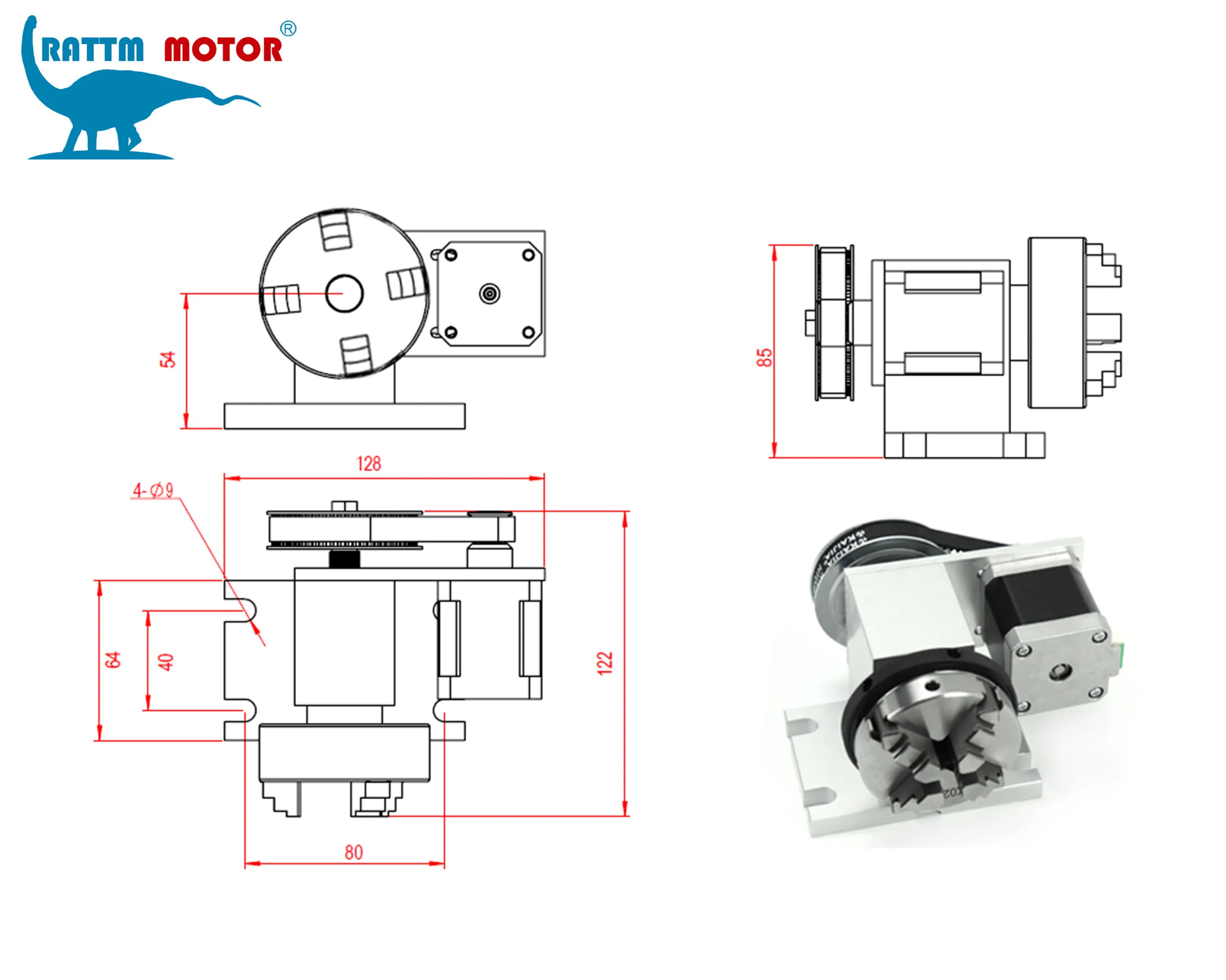 K12-65mm 4 jaw chuck 65mm 4th Axis & Tailstock CNC dividing Head/Rotation Axis for Mini CNC Router Woodworking Engraving Machine