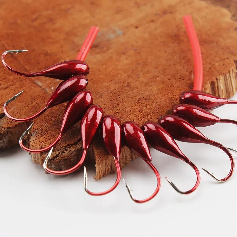 10/20/30pcs Fishing Barbed Hook 0.1#-0.8# Red Worm Overturned Head Lifelike Lure Bait Carp Fishhooks Fishing Tackle Accessories