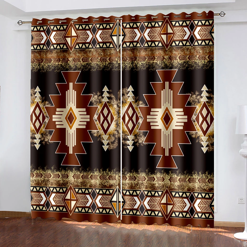 

2023 Geometric Thick Blackout Window Curtains Bohemian Cotton Linen Curtain Living Room & Bedroom Drapes Decor(2Panels)