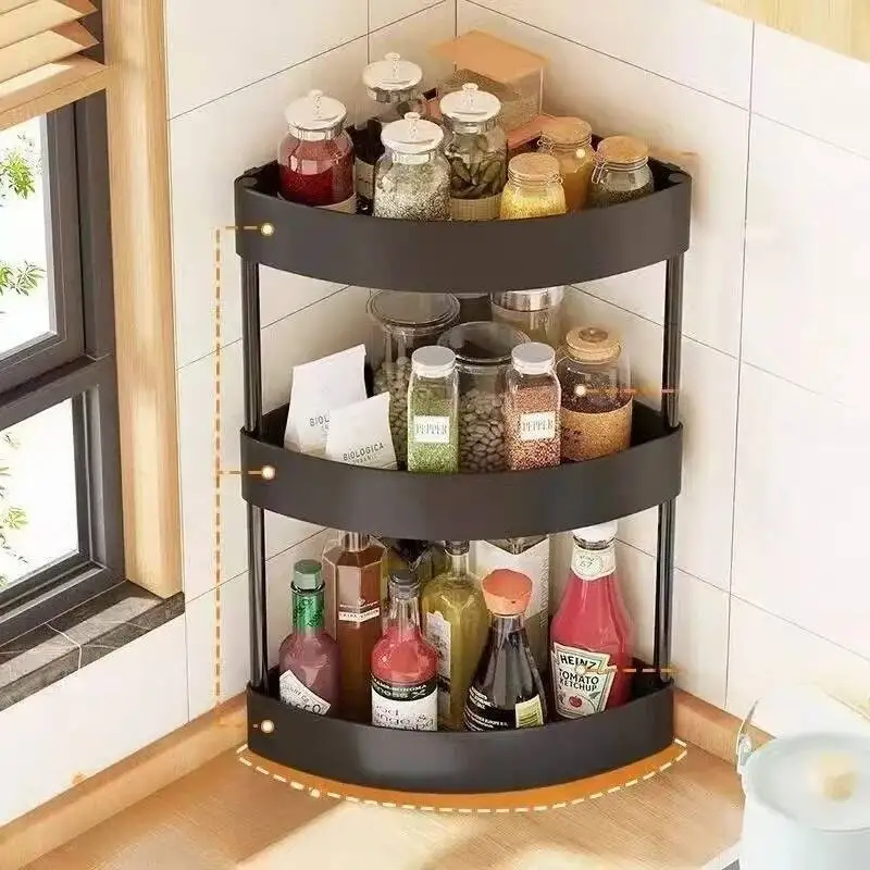 رف حمام ثلاثي الطبقات، يستخدم لزاوية المطبخ، رف تخزين البهارات متعدد الطبقات، رف زاوية الحوض.