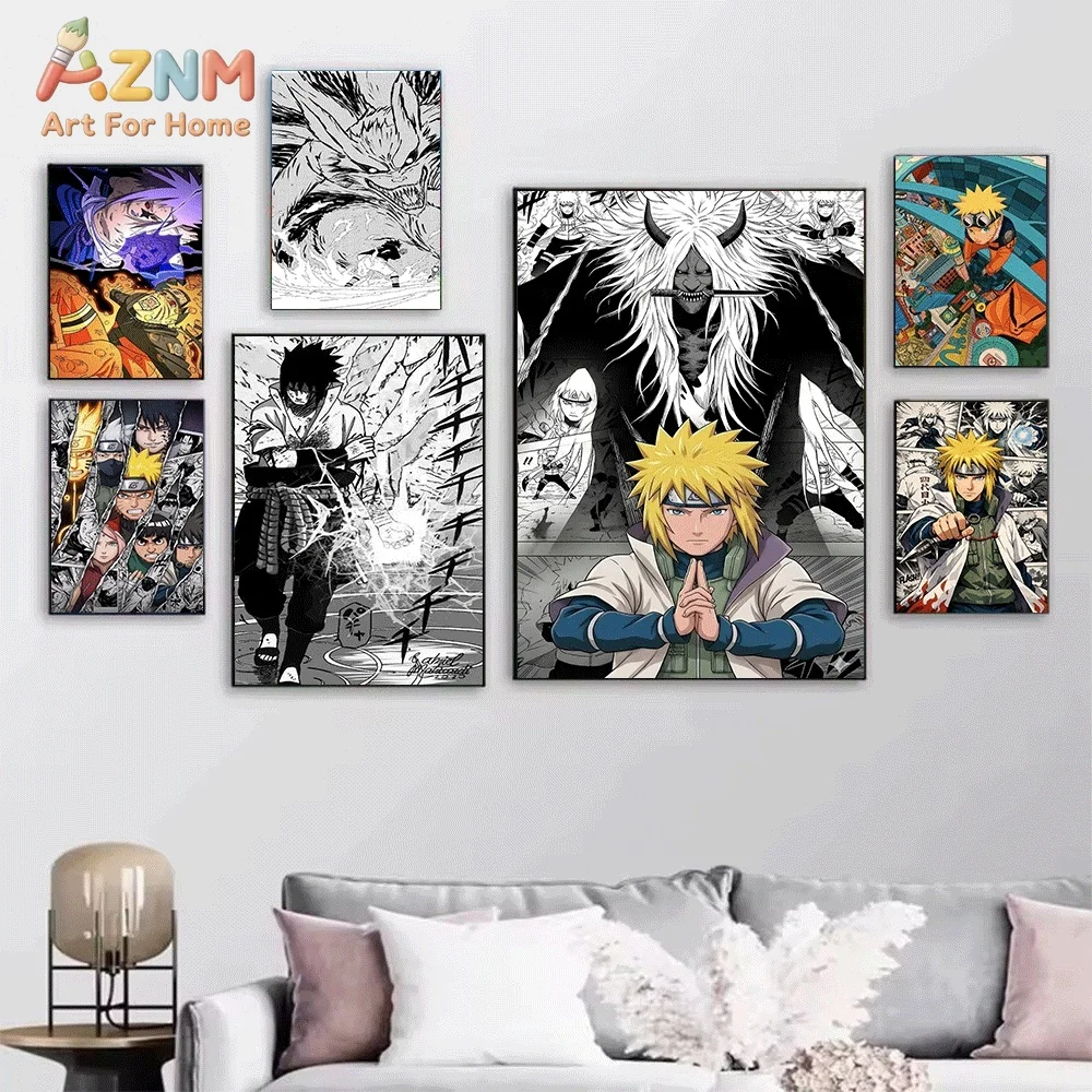 AZNM Naruto Uzumaki Nine‑Tailed Fox Fire Background Canvas Wall Print, Japanese Anime Manga Character Fiery Beast Graphic Art