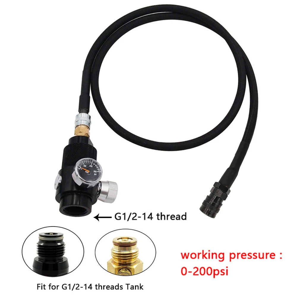 

HPA CO2 Regulator with 100cm 40 Inches Low Pressure SLP FLEX Remote Hose Line to .825"-14NGO Tank Regulating Range 0~200 PSI