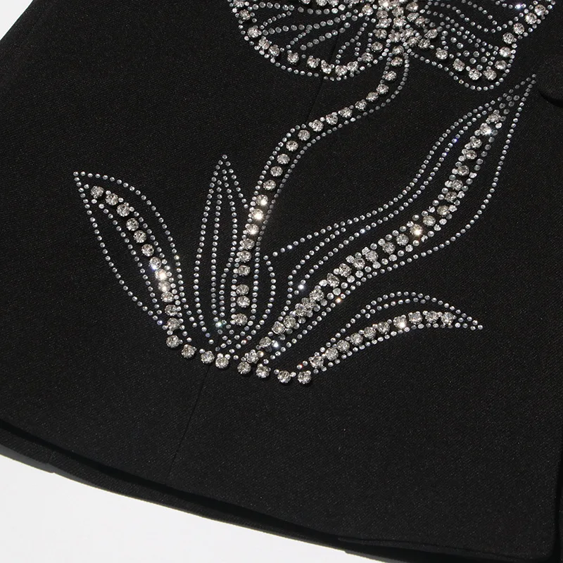 Eeovni diamante emendado flor design terno feminino preto gola entalhada manga longa botão blazer casaco moda 2026 novas roupas