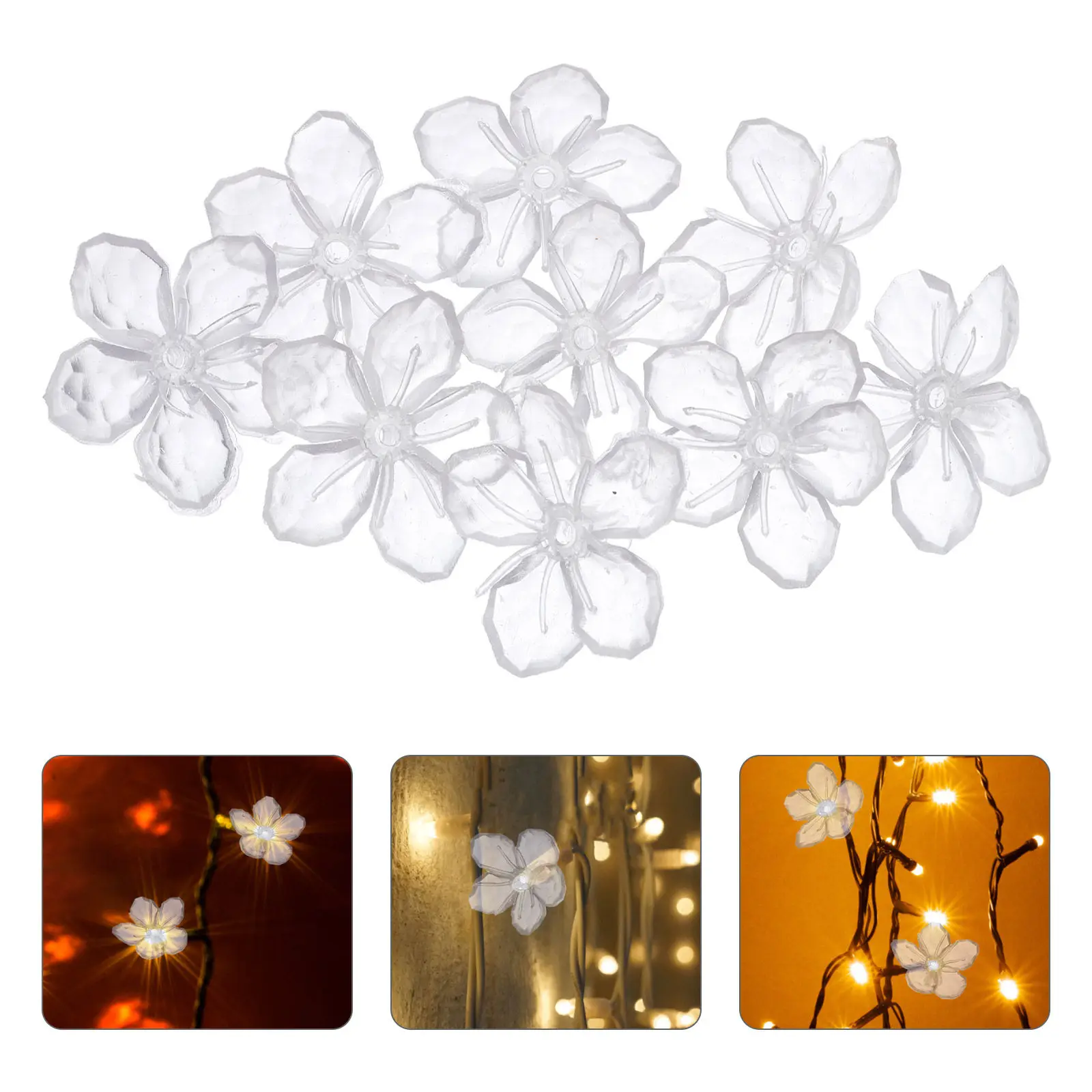 

100pcs Cherry Blossom Lamp Shade Covers Transparent Flower Pendant For LED String Lights Replacement 5mm LED Beads Bulb Covers