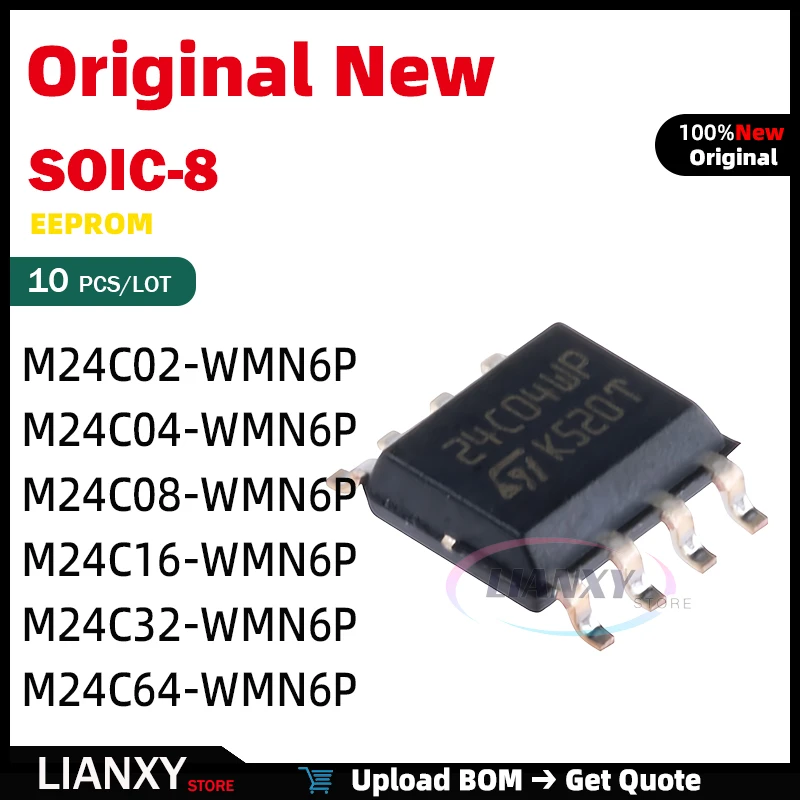 10pcs SOIC-8 M24C08-WMN6P M24C04-WMN6P M24C02-WMN6P M24C16-WMN6P M24C32-WMN6P M24C64-WMN6P EEPROM New Original