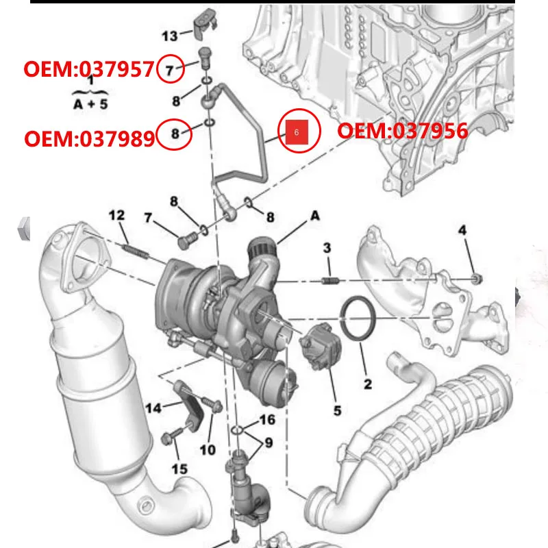 037957 037989 számára Peugeot 207 3008 308 508 RCZ Citroën C3 C4 C5 DS turbo töltő Beolajoz Tovább szállit Kenés Cső end-screw tömítés