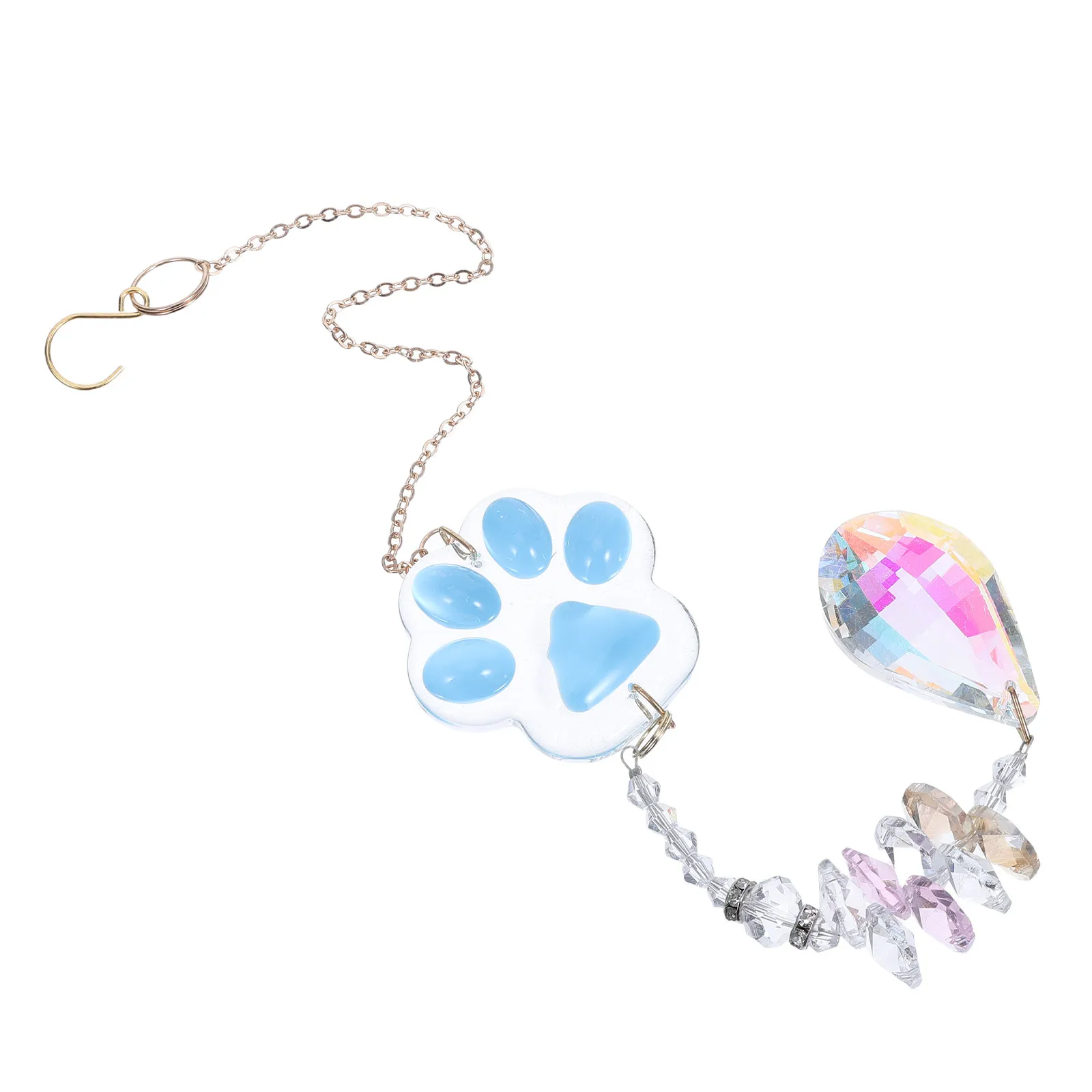 Pet Memorial Wind Chimes Cat Paw Crystal Suncatcher Sky-Blue Dog Cat Loss Sympathy Gift Outdoor Garden Rainbow Prism