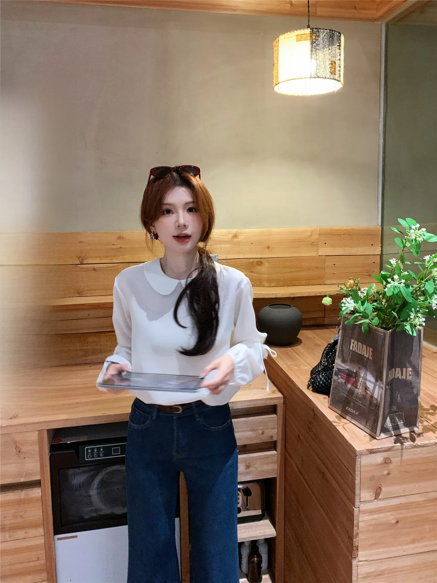 

Art Cheese Vintage Style Long Sleeve Casual Shirt Women's Fashionable Collar Top Breathable Lightweight Polyester Blend