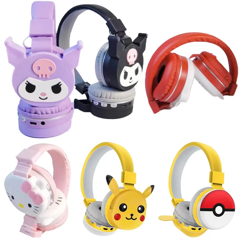 

Kawaii Sanrio Kuromi Headphones Anime Pokemon Pikachu Bluetooth Wireless Headphones 2023 New Cartoon Hello Kitty Headset Gift